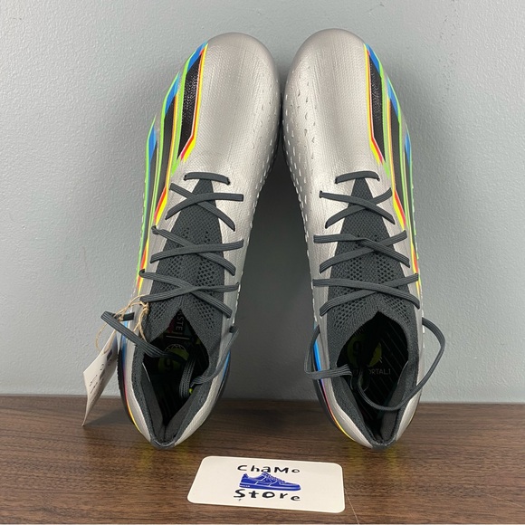 adidas soccer Silver Athletic Shoes with Multicolor Stripes